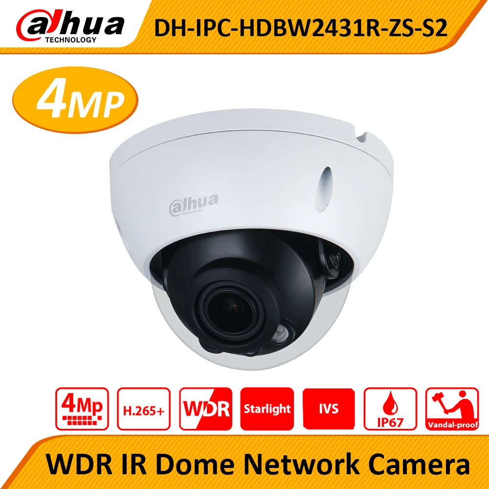 

Original DH with logo Starlight IPC-HDBW2431R-ZS-S2 4MP POE Motorized Vari-focal WDR IR Dome Network Camera HDBW2431R-ZS-S2