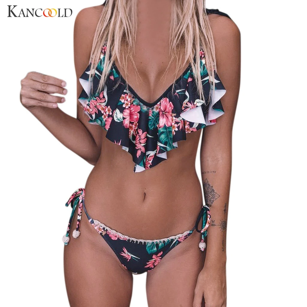 Раздельное летнее бикини с цветочным принтом купальник бандаж два предмета