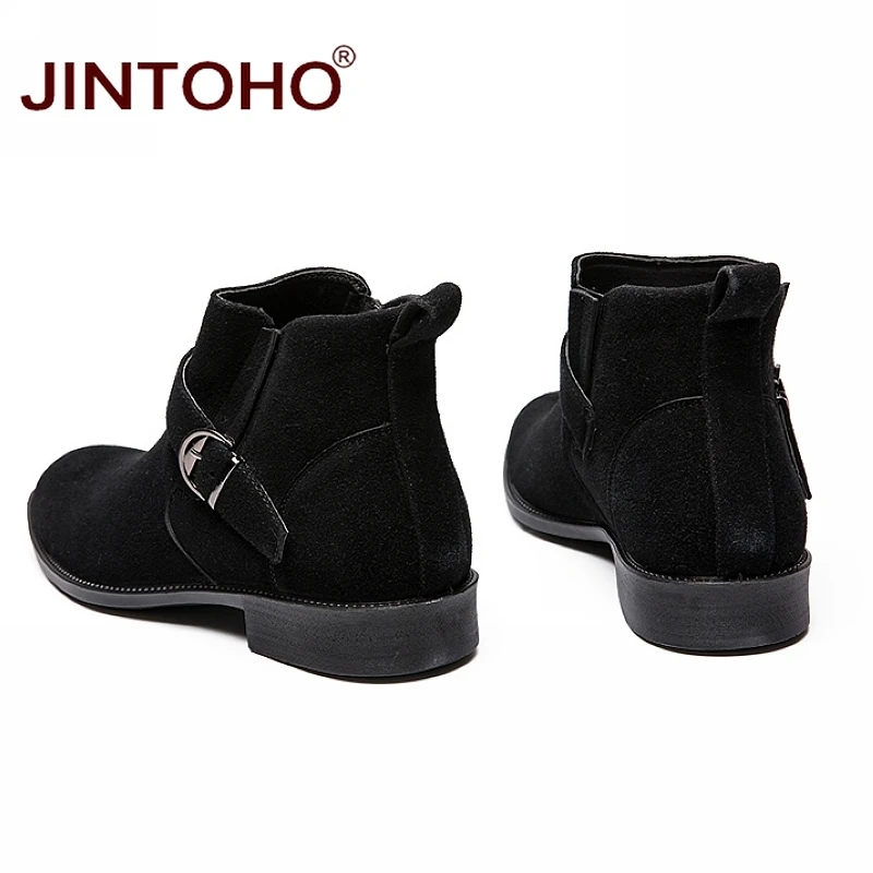 JINTOHO/мужские ботильоны из коровьей замши; модная мужская Рабочая обувь с острым носком; зимние мужские ботинки; повседневные мужские ботинки; недорогие мужские ботинки