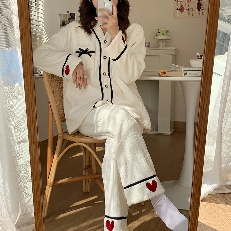 

Maternity clothes new thickened warm flannel maternity pajamas autumn and winter postpartum maternity nursing clothes