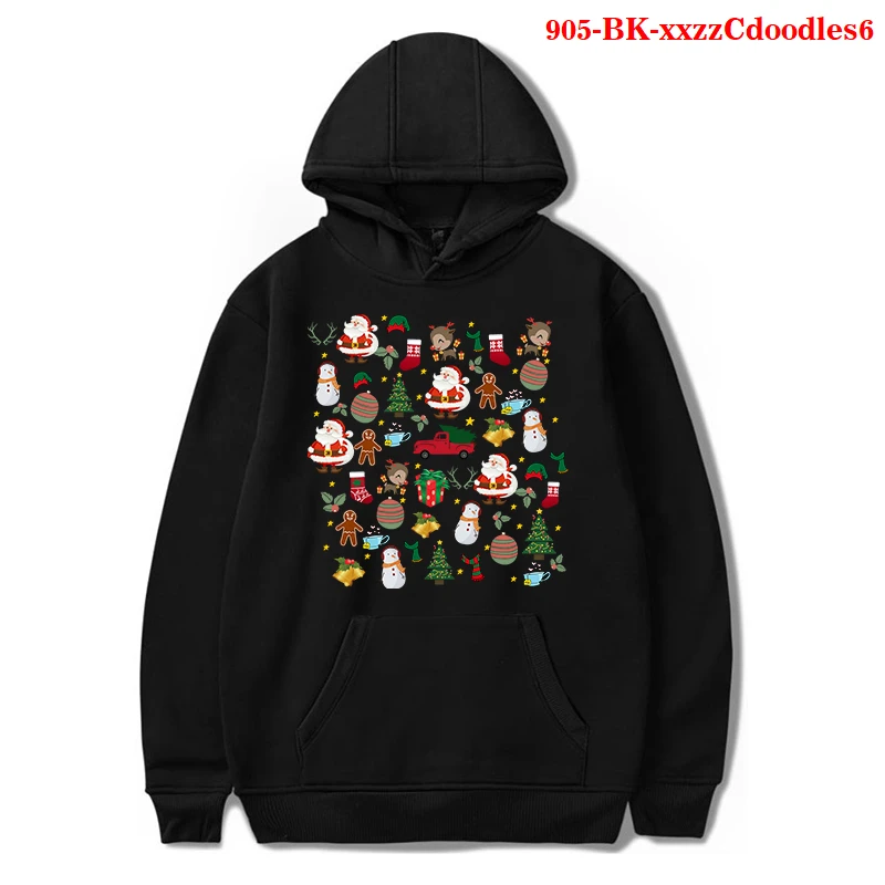

2021 New Year Woman Christmas Doodles Print Hoodies Fashion Tops Autumn Winter Casual Street Christmas Cat Loose Sweatshirt