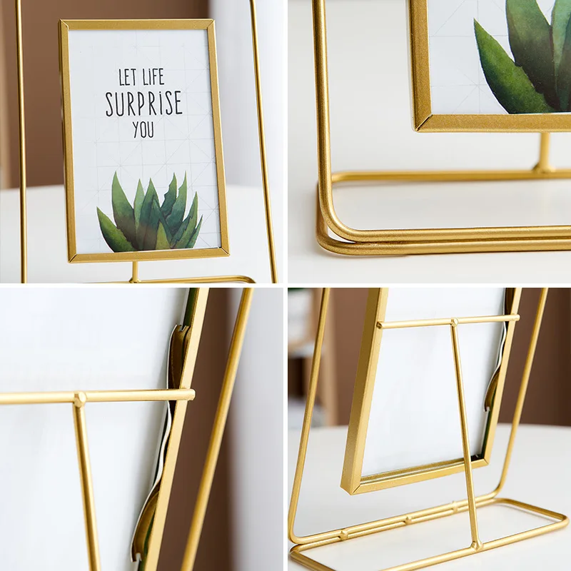 Metal Glass Photo Frame Golden Iron Picture Stand Nordic Home Decoration Painting Poster Bookshelf Decor Accessory | Дом и сад