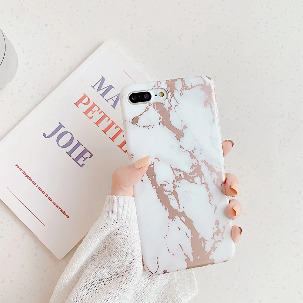 Чехол для iPhone 6 7 8 Plus новый розовый золотой мраморный Мягкий силиконовый чехол X XS