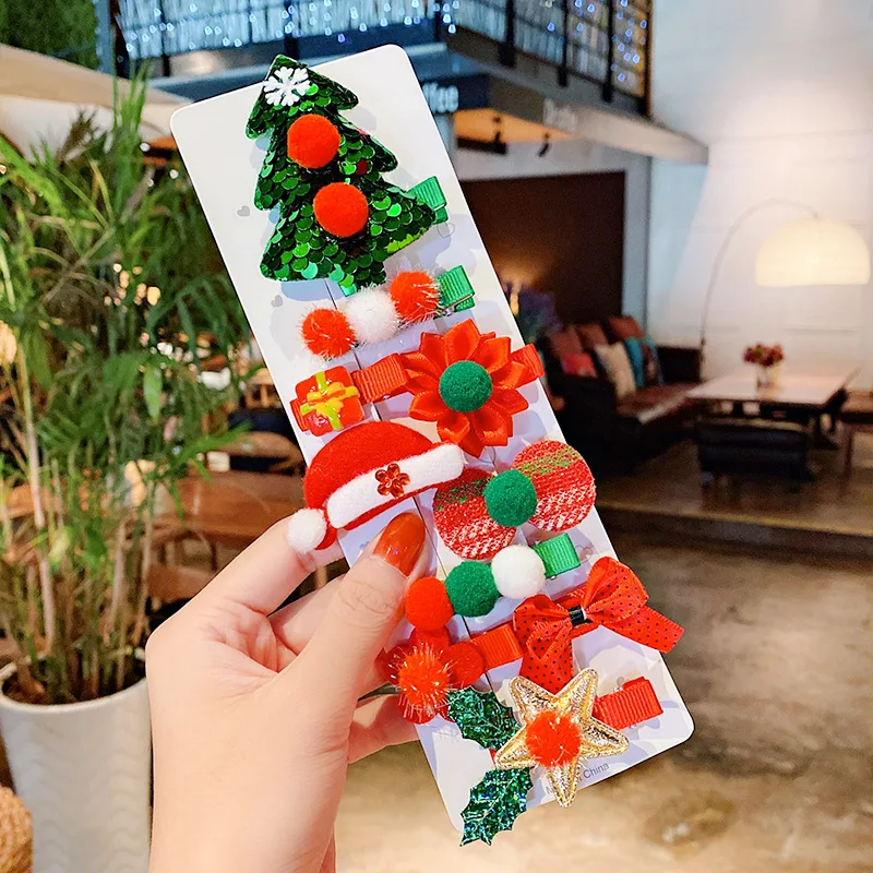 

Christmas Hair Clip Set New Year Cute Girl Tree Bow Hairpin Santa Children Party Star Decorations Hair Accessories Cartoon Gift