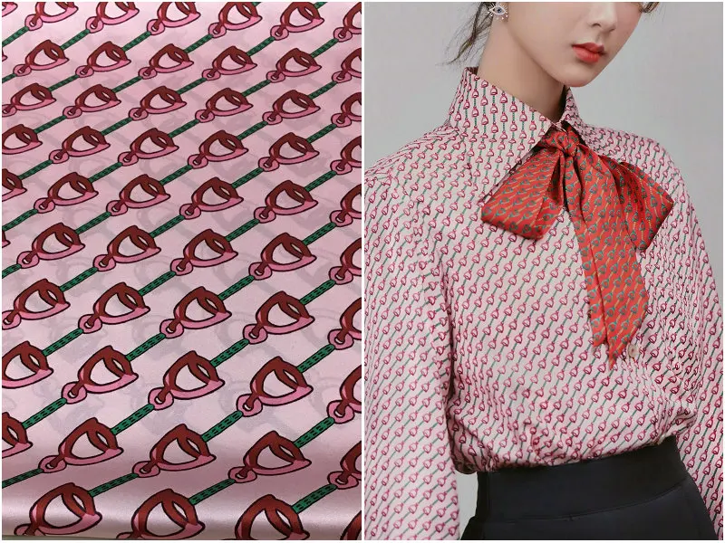 stretch fabric heavy silk brand pink horse chain print shirt dress silkworm satin for fashion design | Дом и сад
