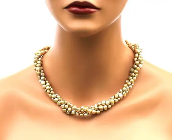 

New Arrival Favorite Pearl Necklace Baroque 3 Rows Champagne Freshwater Genuine Pearl Necklace Bridesmaids Brides Women Gift