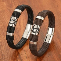 vintage style braided twine rope stainless steel jewelry leather bracelet for men birthday present christmas gift