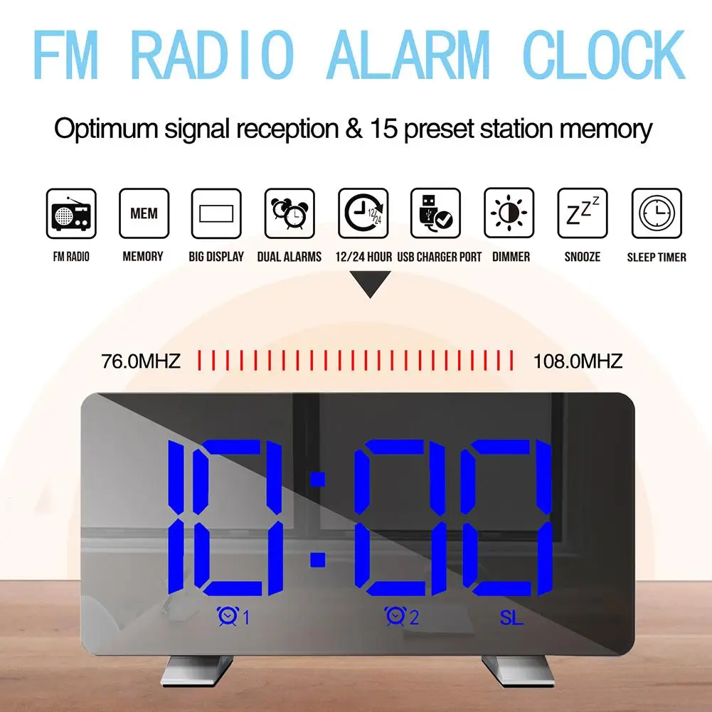 

HOT SALES!!! LED Digital Display USB12/24 Hours Dual Modes Snooze Alarm Clock with FM Radio Wholesale Dropshipping