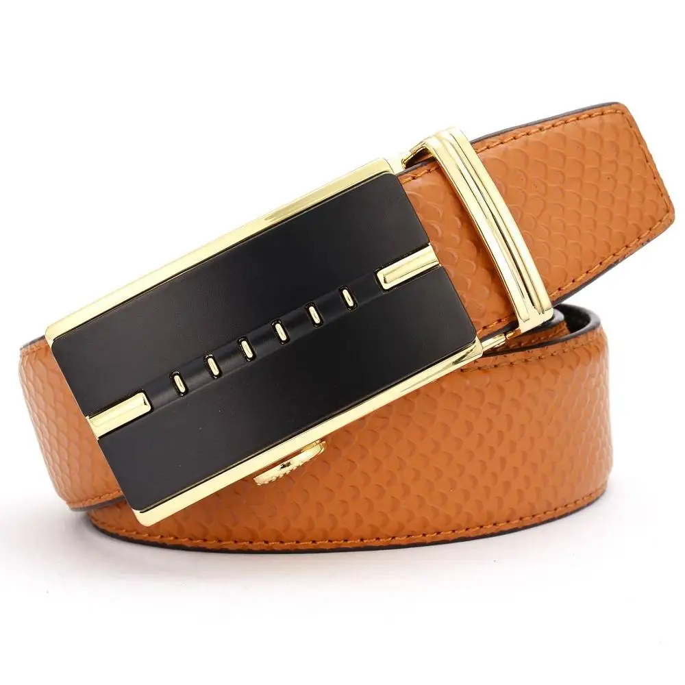 

New Mens Leather Ratchet Dress Belt with Automatic Buckle Fashion Men Automatic Buckle Belt Luxury Men`s Leather Belts for Men
