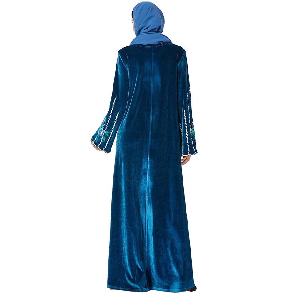 Dubai Women Long Sleeve Maxi Dress Muslim Abaya Velvet Embroidery Robe Kaftan Islamic Party Gown Arab Turkish Middle East Cloth |