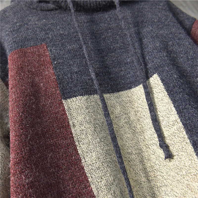 

Hooded Knitted Sweater Men Casual Slim Fit Mens Pullover Jumper Sweaters Coat Autumn Streetwear Patchwork Tracksuit Pull Homme