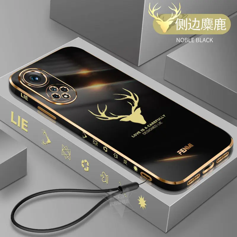 

Honor 50 Pro Case Soft TPU Camera Full Protective Phone Bags Cases Deer Pattern With Strap For Huawei Honor 50 SE