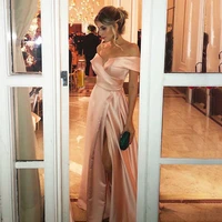 vinca sunny nude pink off the shoulder prom dress a line elastic party dress sexy high side split backless long evening gown