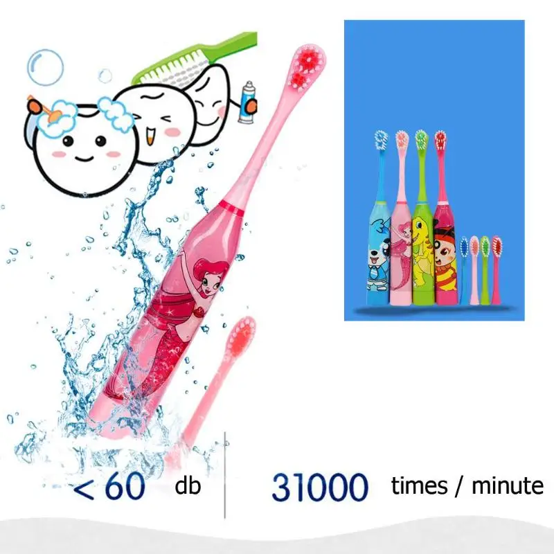 kids Electric Toothbrush Cartoon Pattern Double-sided Tooth Brush Teeth for Kids with 2pcs Replacement Head | Бытовая техника