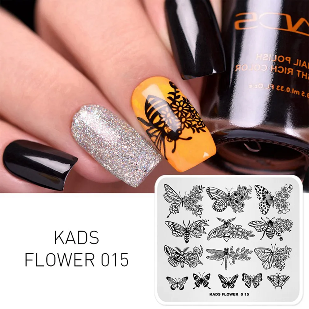 FLOWER 015 KADS стемпинг 32 дизайн для выбора 1 шт. Новое поступлени пластины для стемпинга штамп для стемпинга стемпинг для ногтей штамп для ногтей трафарет для ногтей Рождество цветы Хэллоуин мода стиль для маникюра - Цвет: FLOWER 015