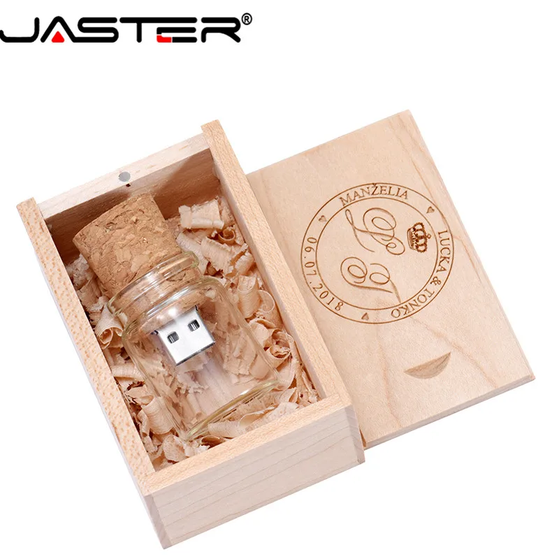 

JASTER LOGO customized Glass bottle USB + BOX Flash Drive Pendrive 32GB 16GB 8GB 4GB Memory Stick photography wedding gifts