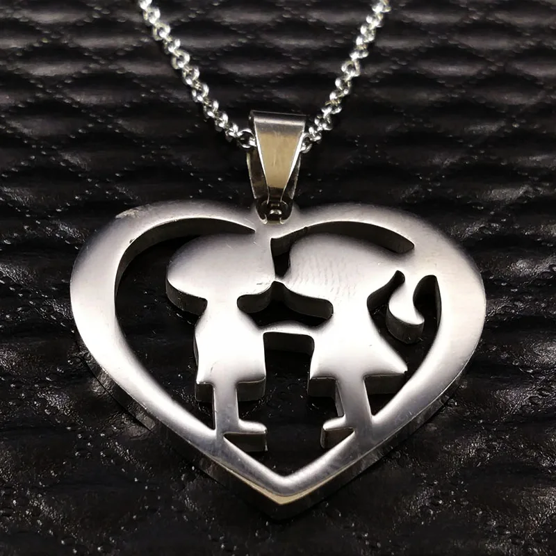 

Love Boy Girl Kiss Silver Color Stainless Steel Chain Necklace for Women Fashion Necklace Women Jewelry ras de cou N74132S05