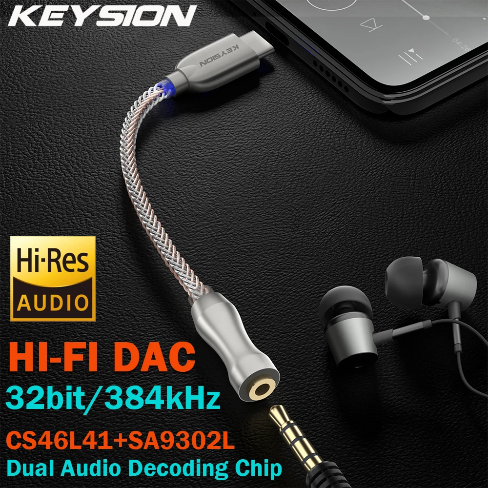 KEYSION USB TYPE C до 3 5 мм DSD128 Hi-Fi Двойной Аудио Чип Декодер Усилитель для наушников