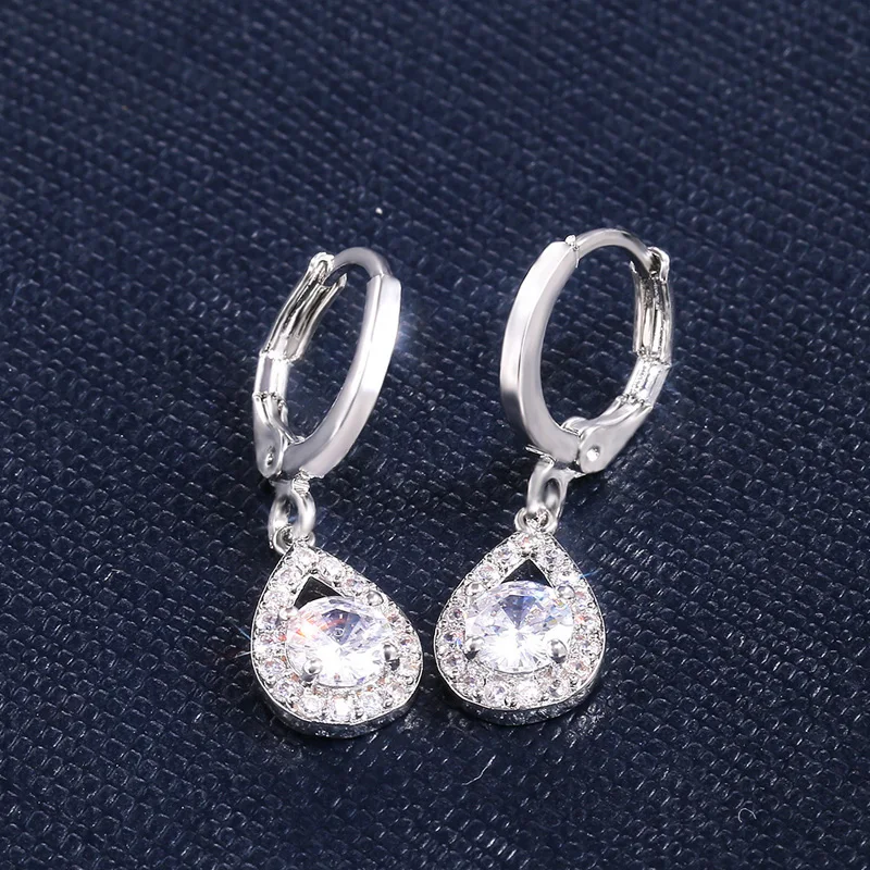 

Shiny Zircon WaterDrops Earrings Women Fashion Jewelry Luxury 925 Sterling Silver Earring For Lady Wedding Accessories KOFSAC