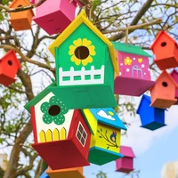 diy mini wooden bird house painting brush colorful pigment toys for children educational best collection kids christmas gift