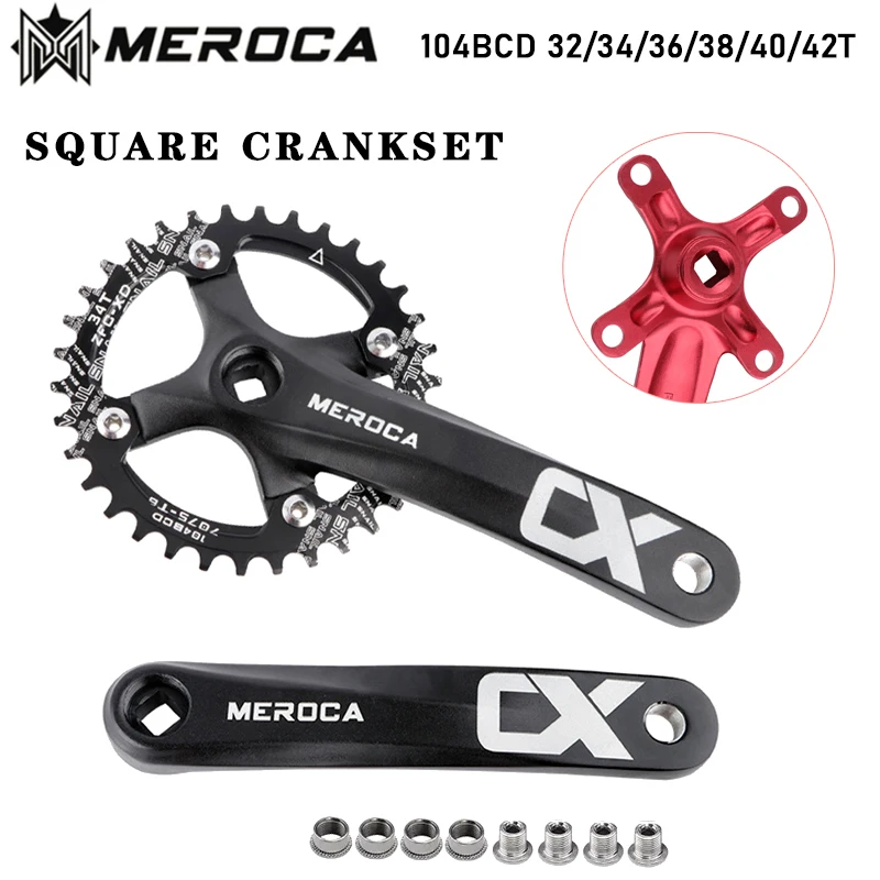 MEROCA CX Crankset Mtb Bicycle Square Tip Cranks 104bcd Candle Pe 2 Crowns Mountain Bike Square Connecting Rods Double 32/34/36T