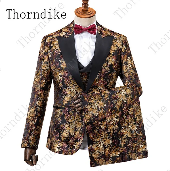 suit 2 Thorndike Новое поступление мужские костюмы темно-синий, с цветами напечатаны 3 шт. смокинг винтажные свадебные костюмы для шафера Terno Masculino - Цвет: suit 2