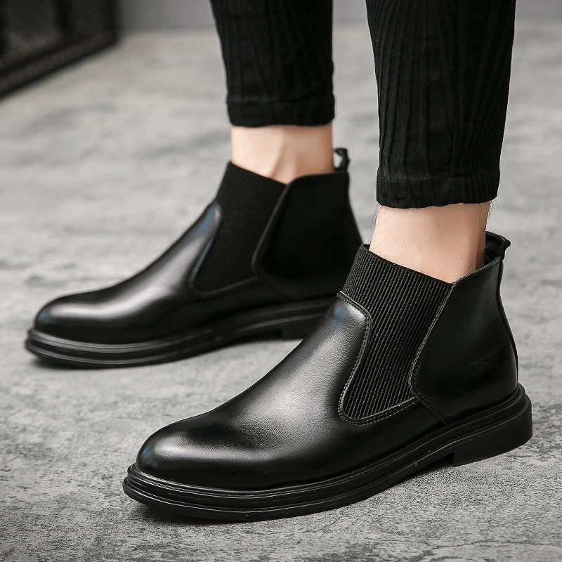

Genuine Leather Ankle Chelsea Boots Men Winter Work Shoes Fur Warm Vintage Classic Male Casual Motorcycle Boots Cowboy Botas %