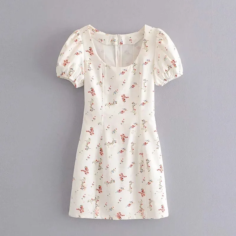 Вечернее платье с рукавами пузырьками и принтом красными карманами YT6322|Женские