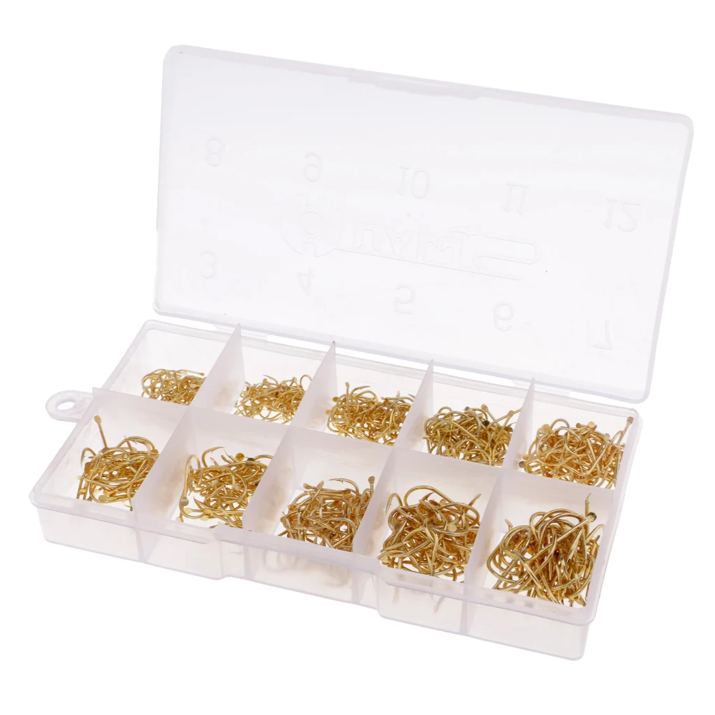 500 шт./компл. острые рыболовные крючки колючие Золотые 3-12 # с коробкой супер и