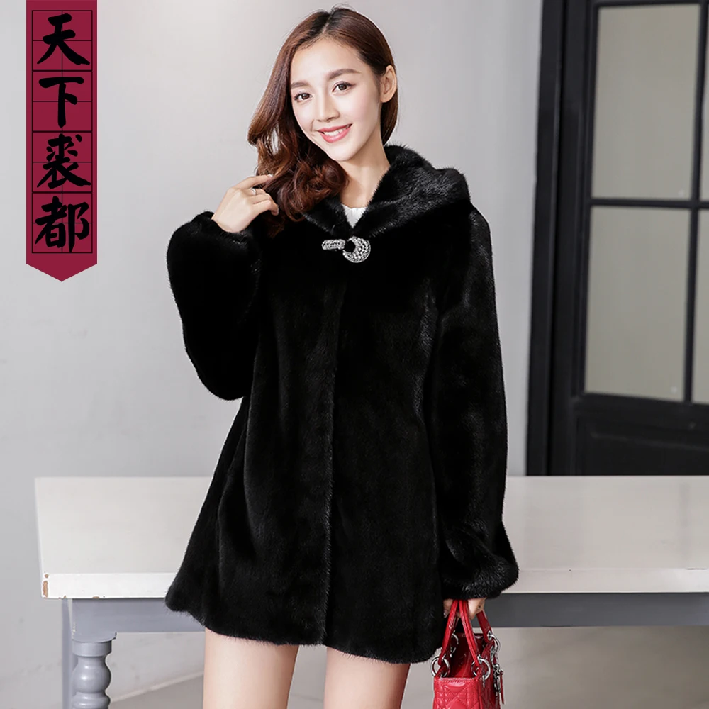 Брендовые женские черный натуральный мех норки пальто с мехом капюшоном