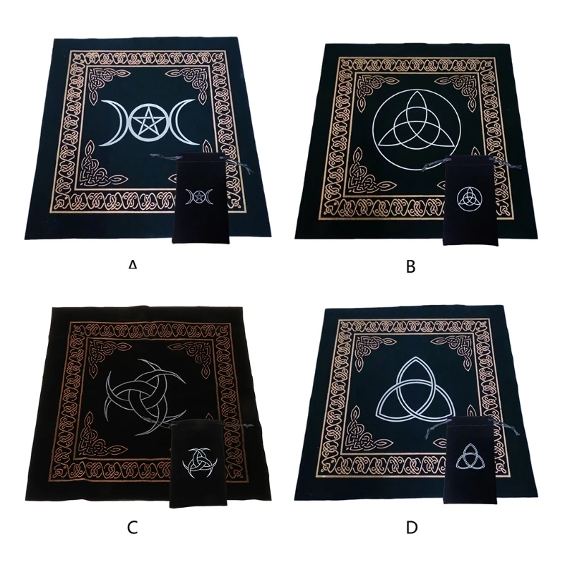 

G5AC Art Tarot Pagan Altar Cloth Flannel Tablecloth with Bag 50x50cm Square Table Cover Divination Game Card Pad