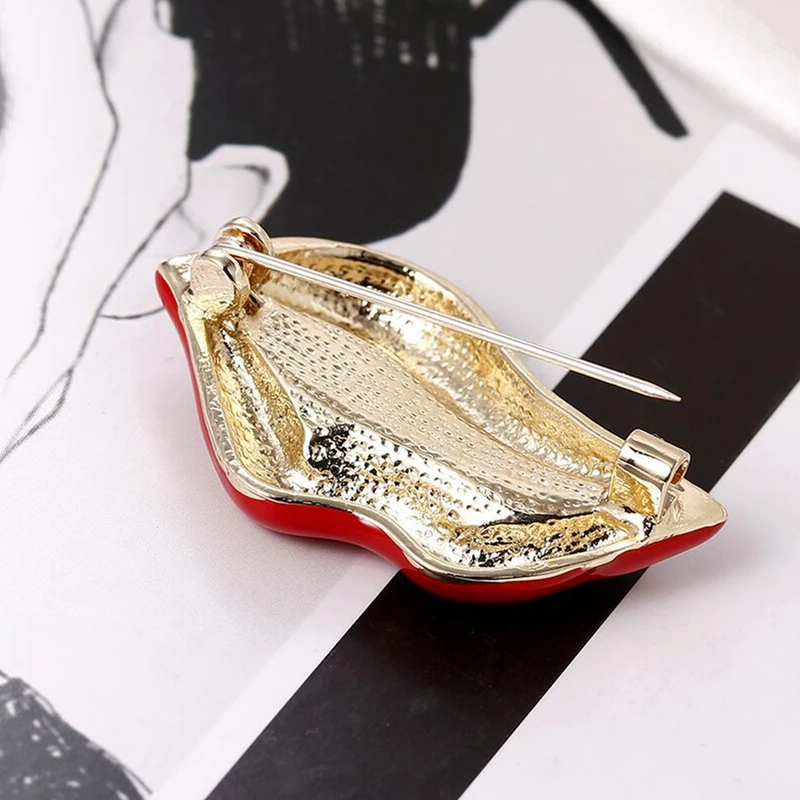 Эмалированные броши в виде красных губ для женщин вечерние Броши из сплава