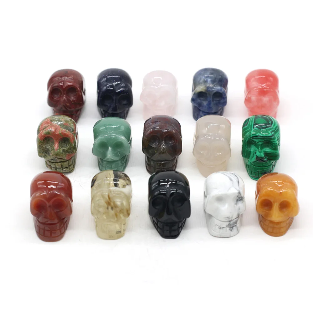 

Natural Stone Agates Skull Shape Blue Vein Turquoises Yellow Jades Charm Pendant for DIY Necklace Jewelry Making Gift 20x30x25mm