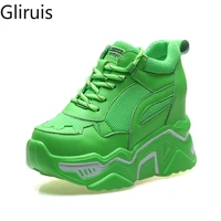 womens sneakers hidden heels wedge platform casual lace up thick bottom walking shoes woman green sports shoes mujer