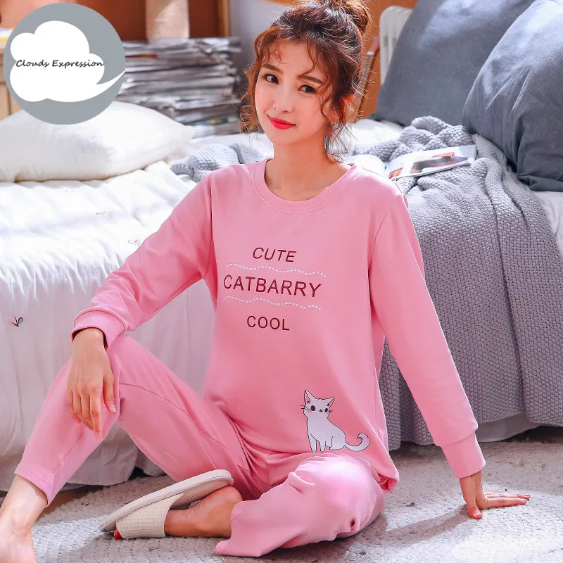 women pajama set Зимняя Пижама для отдыха и сна, топ с длинными рукавами+ длинные штаны, Женский пижамный комплект, мультяшная Пижама, Хлопковая пижама для женщин, Размеры M, L, XL, XXL, XXXL - Цвет: women pajama set