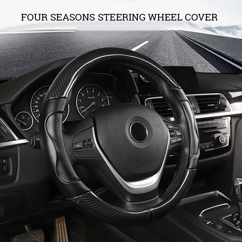

Carbon Fiber Car Steering Wheel Cover Black Non-slip Stitching Durable