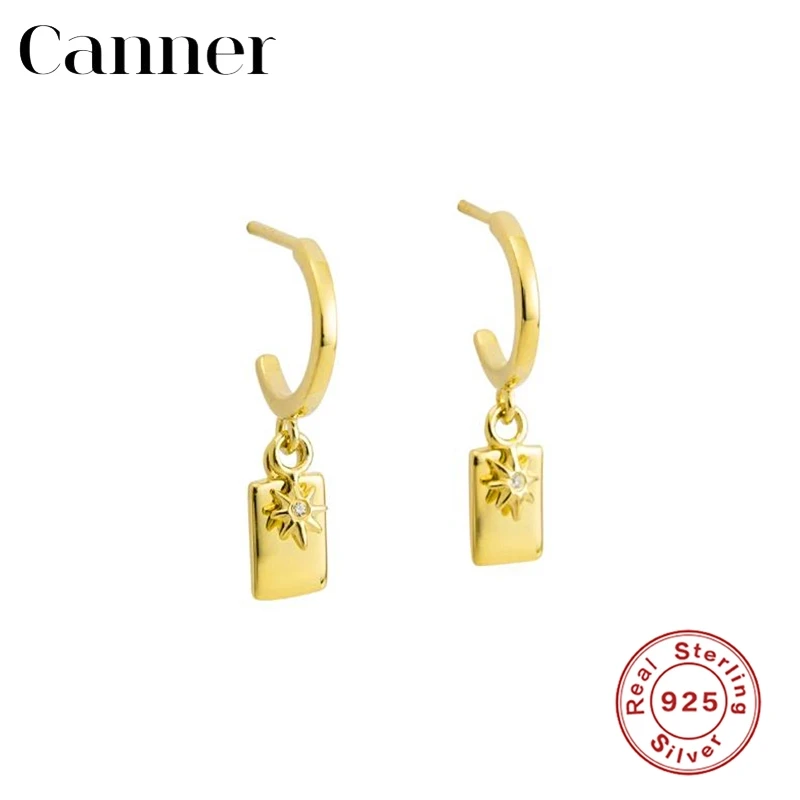 

Canner HotSale 925 Sterling Silver Stud Earring CZ Crystal Plate Pendant Gold Color Earrings For Women Fine Jewelry pendiente W5
