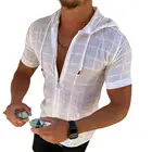 Удобная популярная летняя футболка на молнии с капюшоном, Мужская футболка, открывающаяся спереди для спорта