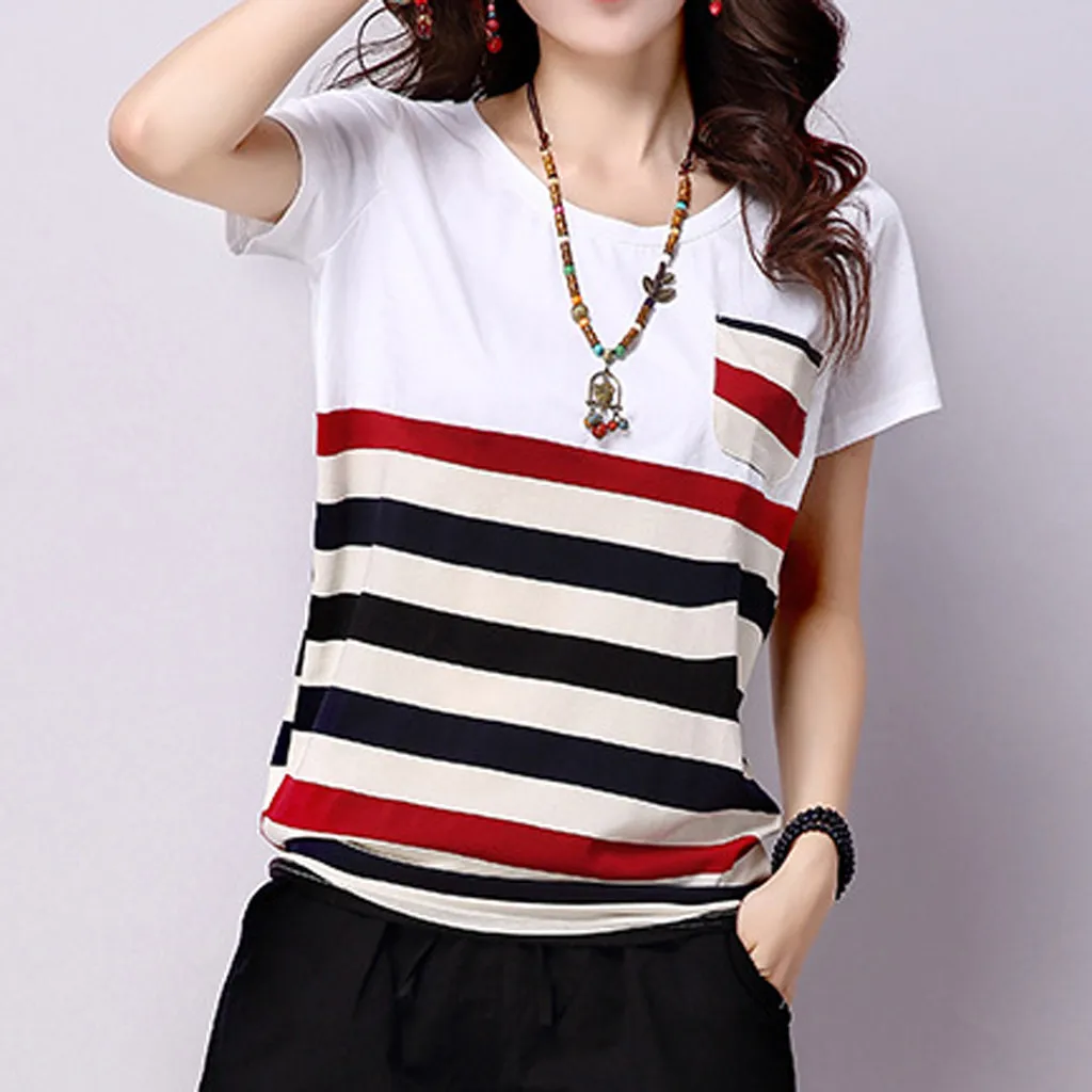 Женская футболка в полоску с круглым вырезом и коротким рукавом | одежда