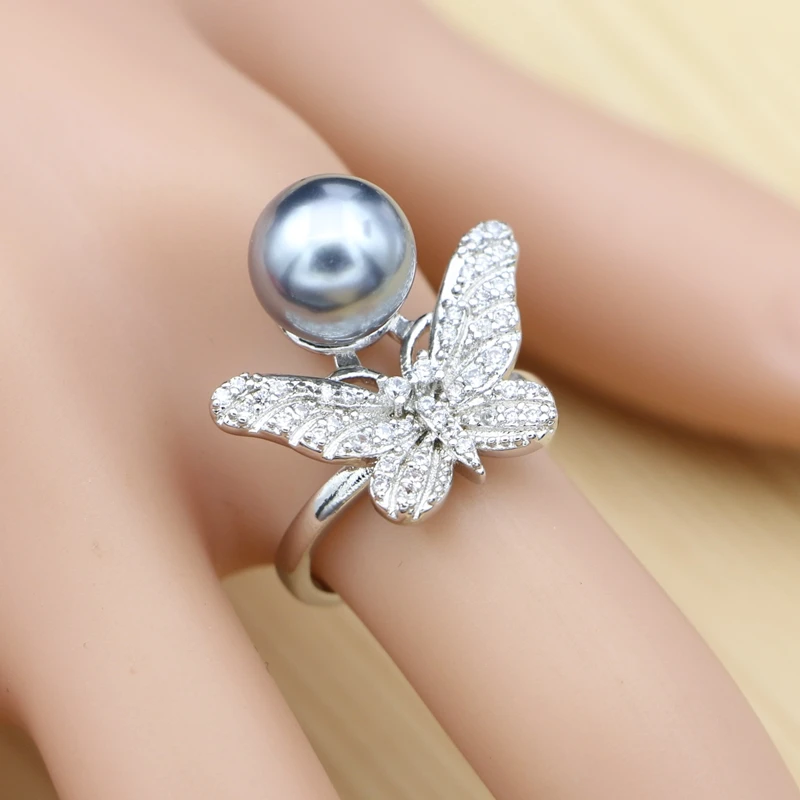 Ювелирные наборы из серебра 925 пробы с серым жемчугом для женщин вечерние