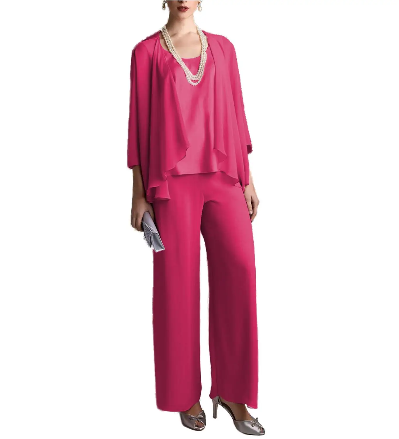 Торжественное элегантное шифоновое атласное платье для матери невесты брючный