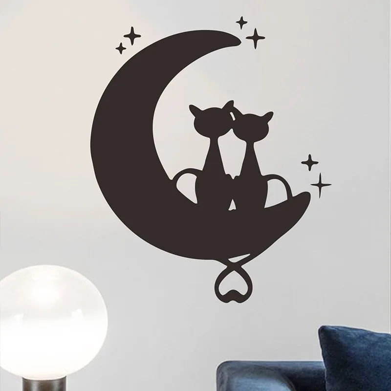 

Creative Stickers Couple Cat on The Moon Star Wall Decal Murals Nordic Style for Living Rooms Bedroom Diy Home Decor Wallpaper