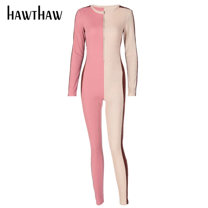 

Hawthaw Women Autumn Winter Zipper Long Sleeve Striped Fitness Sportswear Workout Jumpsuit Romper Playsuit 2021 Fall Clothes