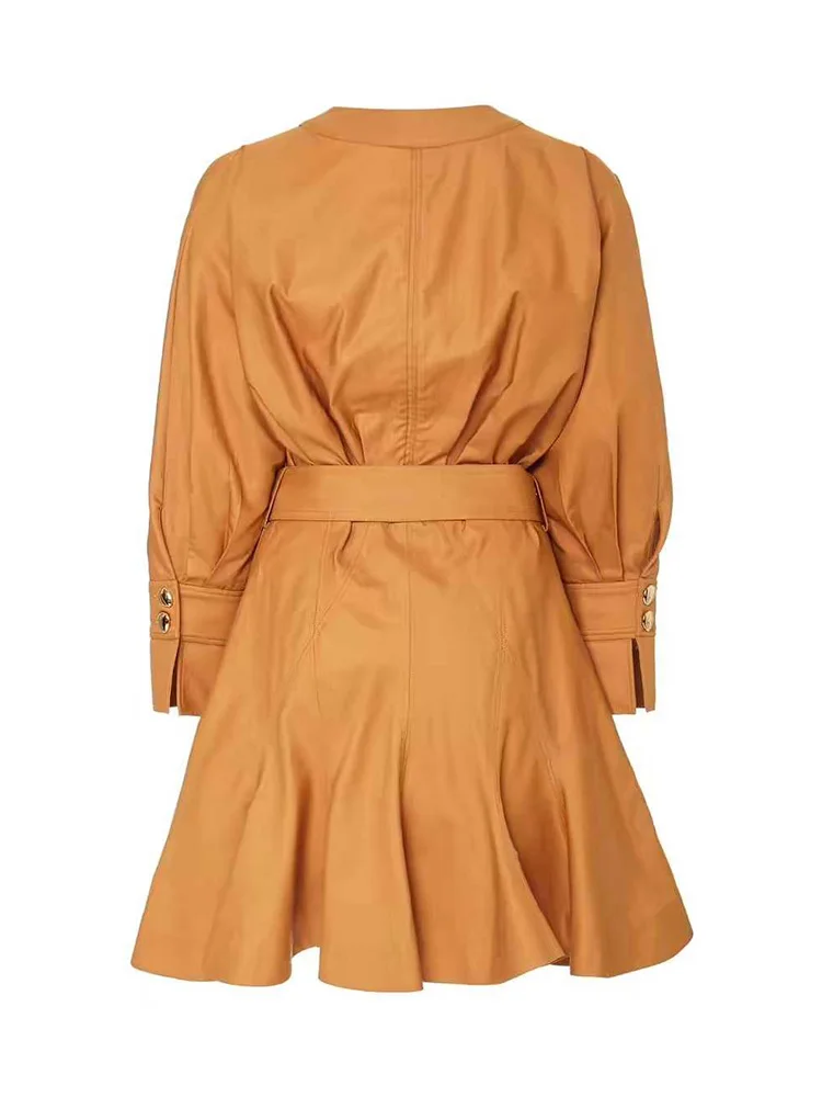 

Retro solid color sexy V-neck tie waist pure cotton dress ladies spring new fashion fishtail skirt covered hip puff skirt