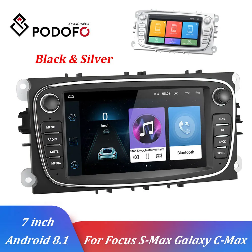 Podofo Автомобильный мультимедийный плеер Android 8,1 GPS Авторадио 2 Din 7 ''автомагнитолы dvd-плеер для Ford/Focus/S-Max/Mondeo 9/Galaxy yc-Max