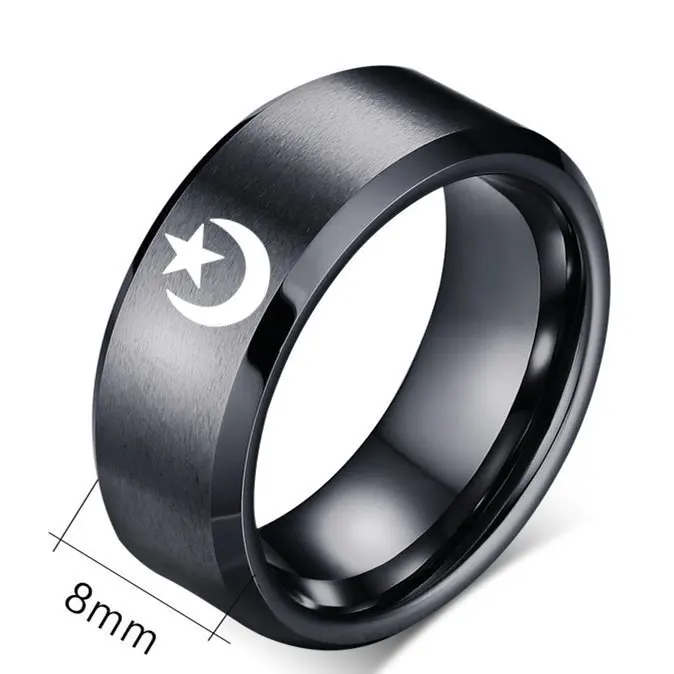 MANGOSKY 8 мм Титан Кольца из нержавейки изображение солнца Луны и звезды Ислам