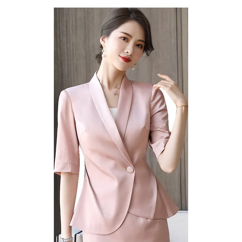 

Elegant Pink Lady Professional Suit Summer 2021 New Fashion Ladies Jacket Feminine Skirt Two-piece High-quality Suit