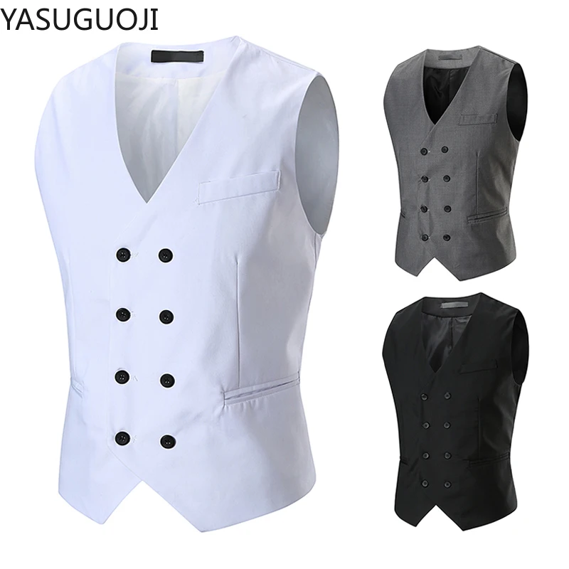 

YASUGUOJI Для мужчин двубортный костюм жилет Slim Fit Повседневное жилет для делового костюма Для мужчин Винтаж деловой жилет Для мужчин Chalecos Para ...