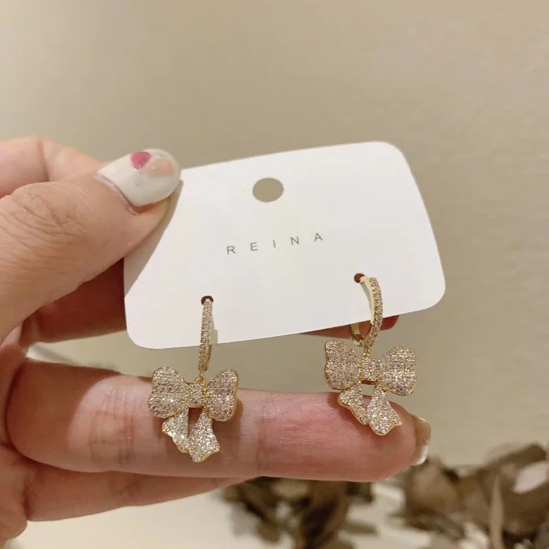 

2021 modern women's earrings fashion earings jewelry bow knot pendant earrings sweet and shiny birthday party accessories gifts