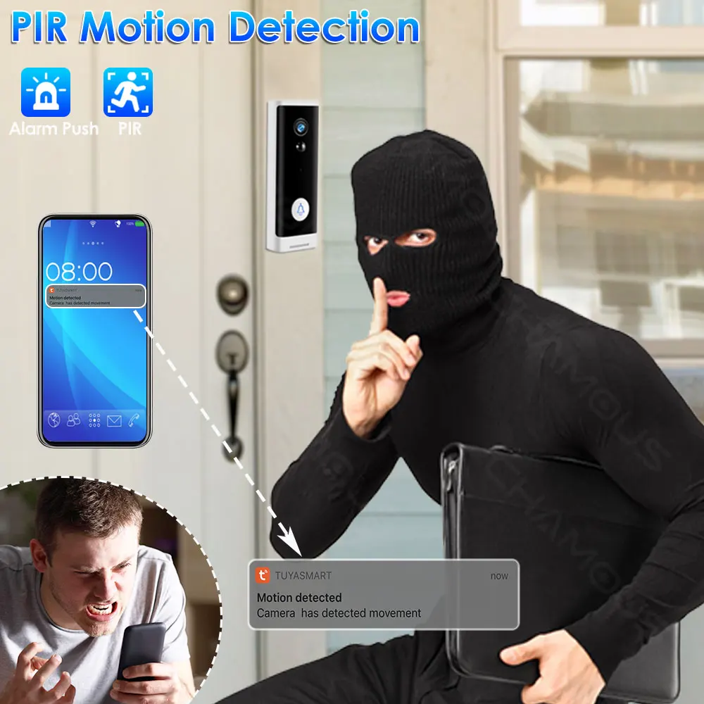 Tuya WiFi дверной звонок камера 1080P HD батарея видео умный дом ночной вид безопасность